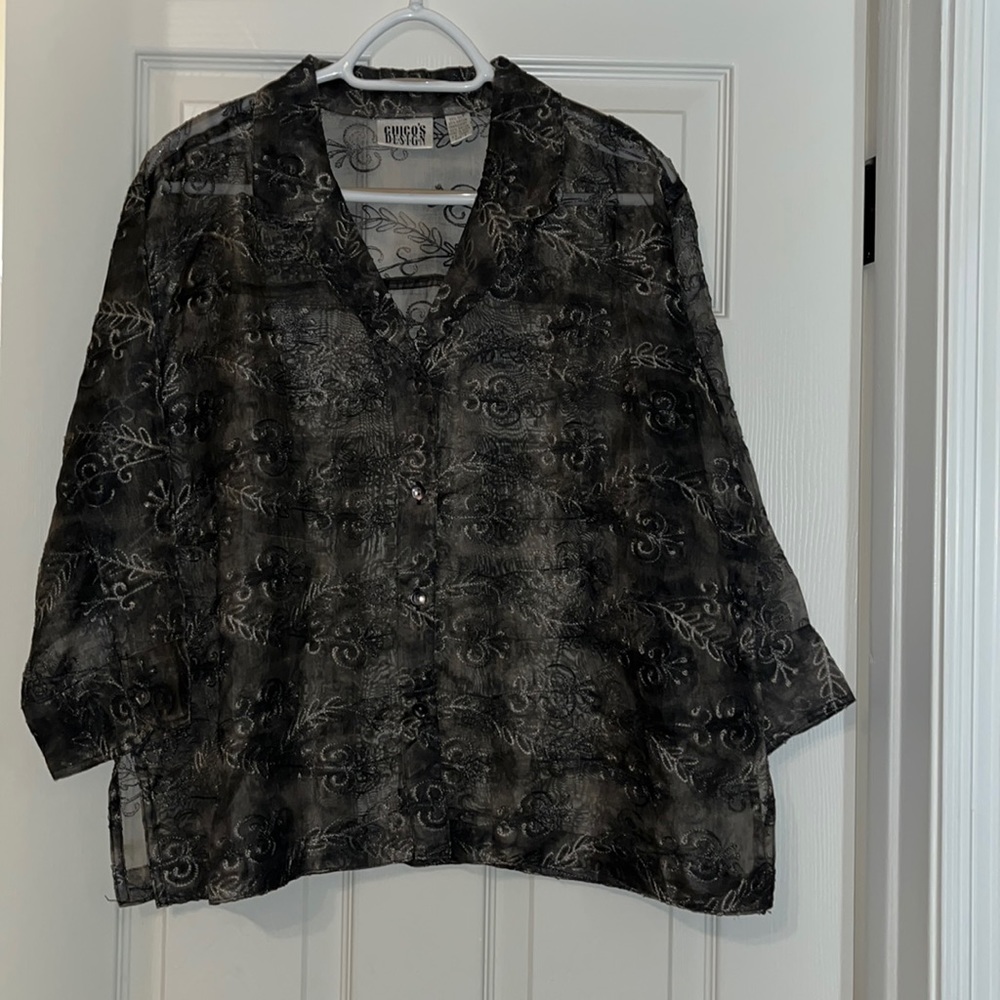 Chico’s sheer silk and rayon embroidered‎ blouse